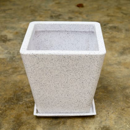 Buy 14 Inch White Square Designer Polymer Pot With Tray Online | Urvann.com