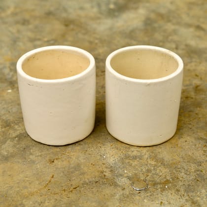 Buy Set of 2 - 5 Inch White Classy Cylindrical Ceramic Pot Online | Urvann.com