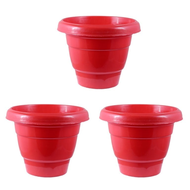 Set of 03 - 10 Inch Terracotta Red Classy Plastic Pot