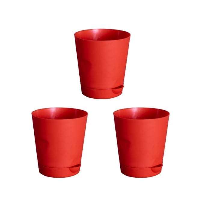 Set of 3 - 4 Inch Red Florence Self Watering Pot