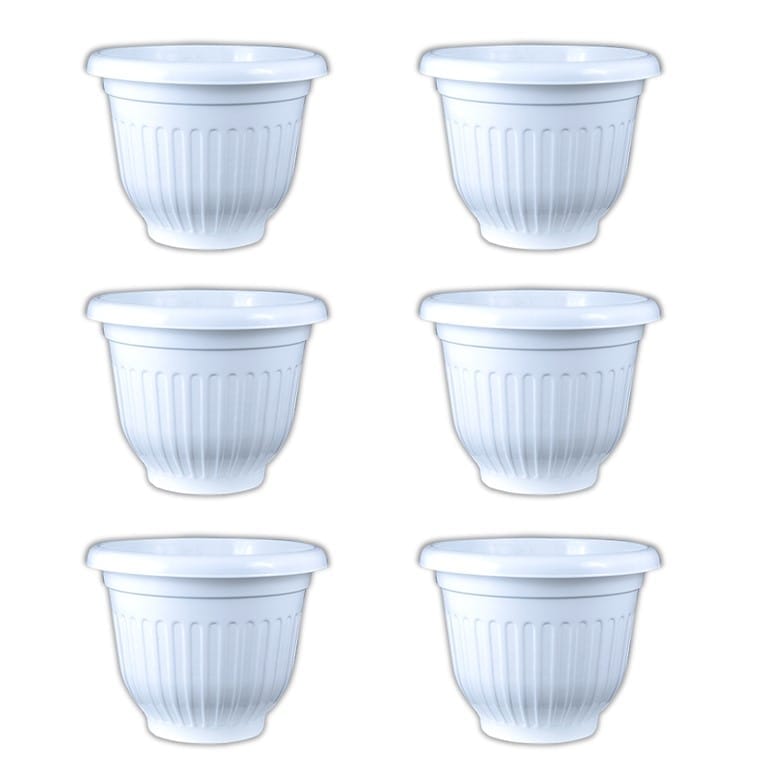 Set of 06 - 8 Inch White Olive Plastic Pot