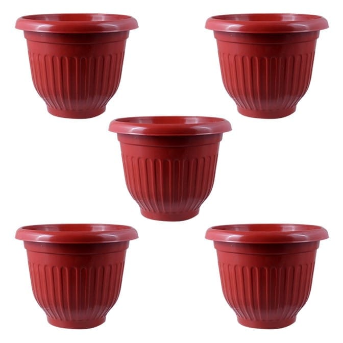 Set of 05 - 12 Inch Terracotta Red Olive Plastic Pot