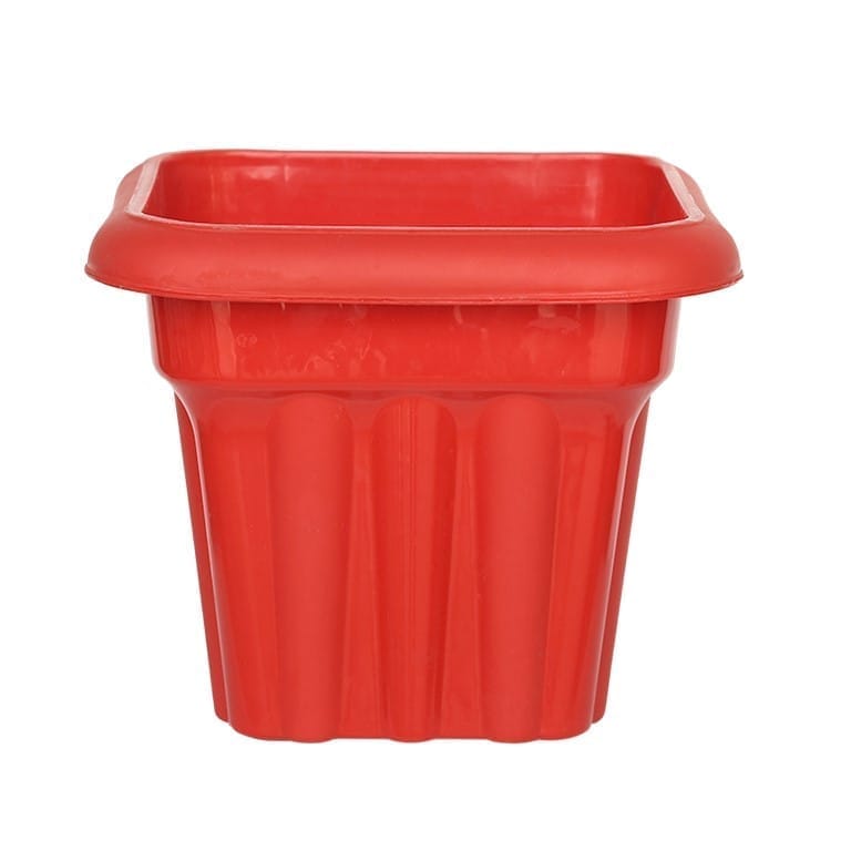 10 Inch Red Heavy Square Plastic Pot