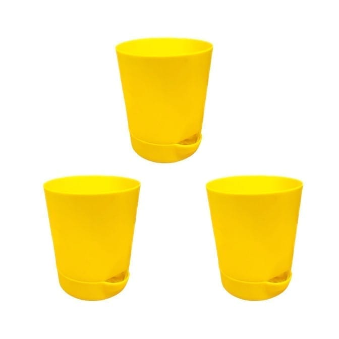 Set of 3 - 4 Inch Yellow Florence Self Watering Pot