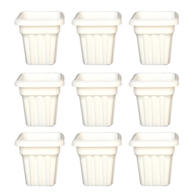 Set of 09 - 10 Inch White Heavy Square Plastic Pot