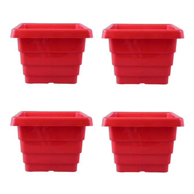 Set of 04 - 4 Inch Red Premium Orchid Square Plastic Pot