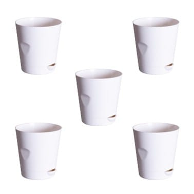 Buy Set of 05 - 4 Inch White Florence Self Watering Pot Online | Urvann.com