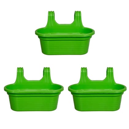 Set of 3 - 14 X 10 Inch Green Double Hook Hanging Plastic Pot