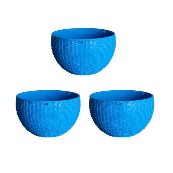 Set of 3 - 7 X 4.5 Inch Blue Premium Euro Plastic Hanging Basket