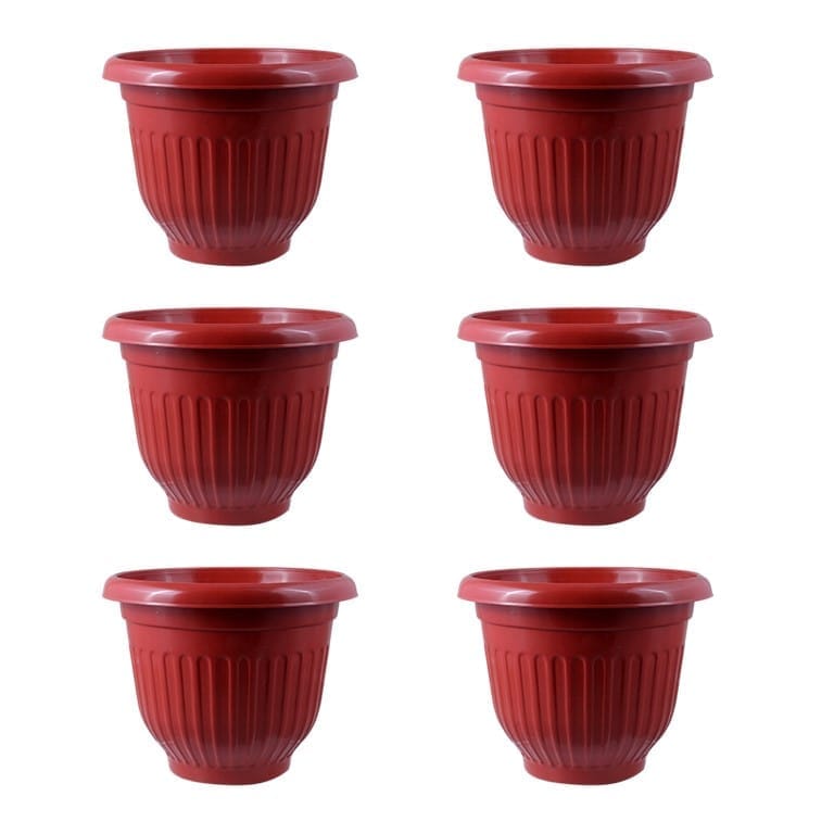 Set of 06 - 10 Inch Terracotta Red Olive Plastic Pot