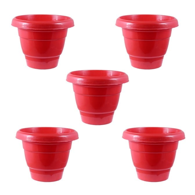 Set of 05 - 8 Inch Terracotta Red Classy Plastic Pot