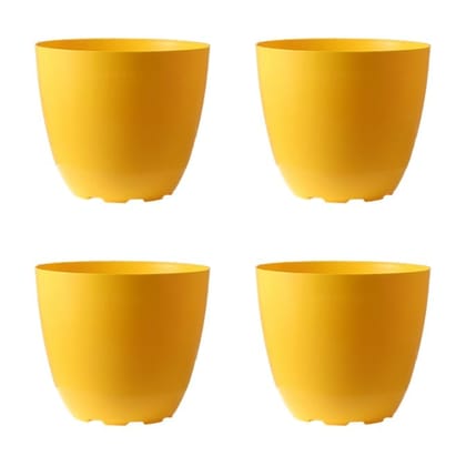 Buy Set of 04 - 4 Inch Yellow Premium Orchid Round Plastic Pot Online | Urvann.com