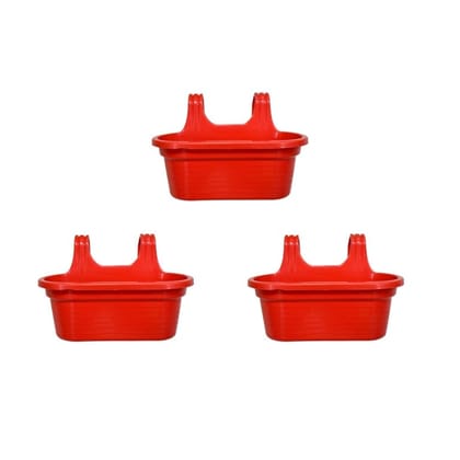 Set of 3 - 14 X 10 Inch Red Double Hook Hanging Plastic Pot