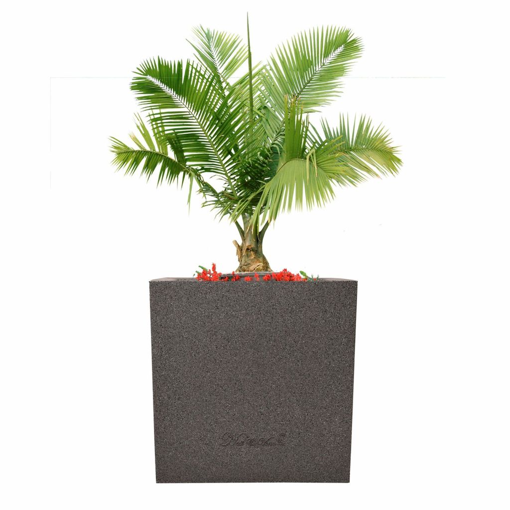 8 X 8 Inch Grey Premium Kyvos Fiberglass Planter - Durable large size decoratiive fiber pot for indoor outdoor plants with 5 year warranty