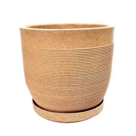 12 X 12 Inch Sandstone Premium Orbis Fiberglass Planter with Tray- Durable large size decoratiive fiber pot for indoor outdoor plants with 5 year warranty