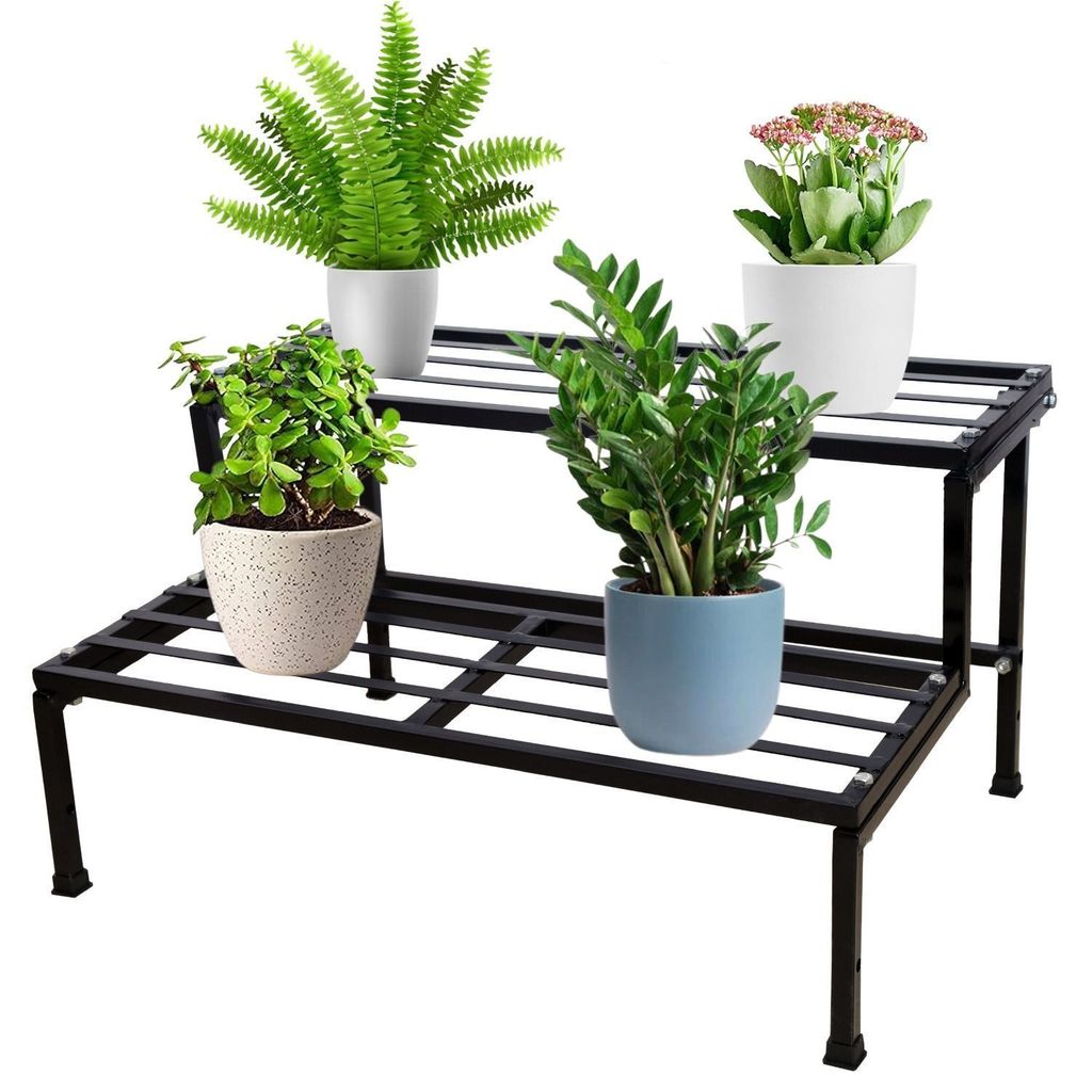 2 Ft Black Double Step Plant Stand | Anti Rust Powder Coated | Planter Stand for Living Room, Outdoor & Indoor Plants - 1 Pcs