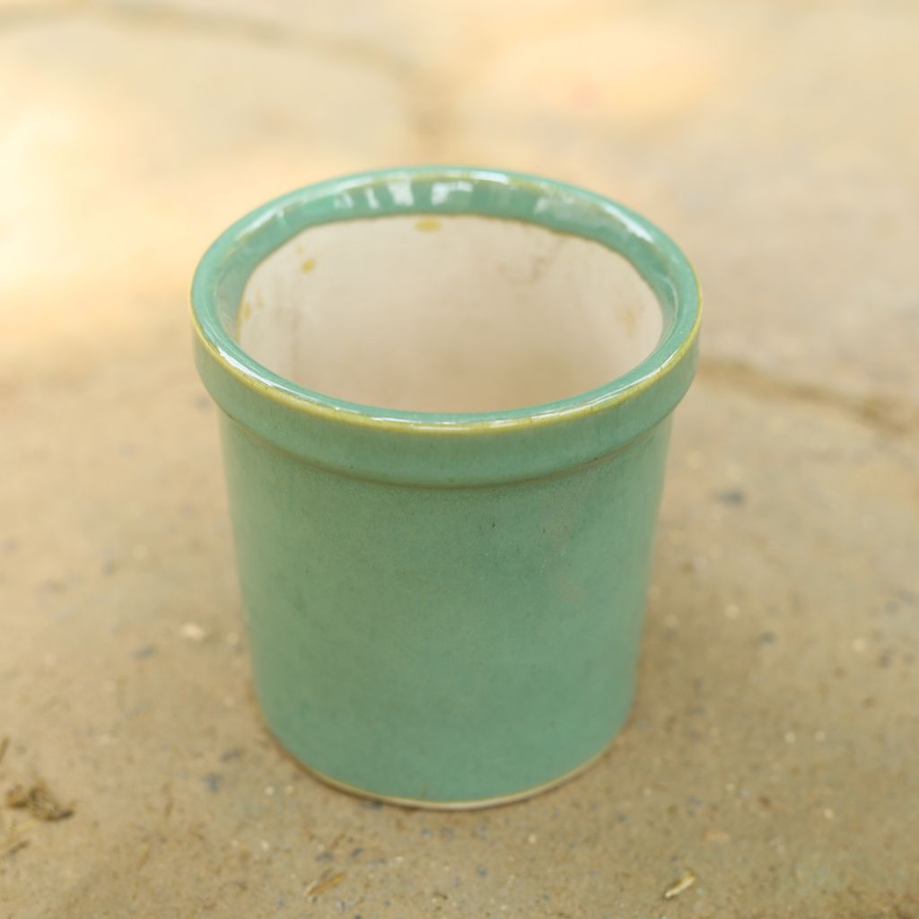 4 Inch Classy Green Cylindrical Ceramic Pot