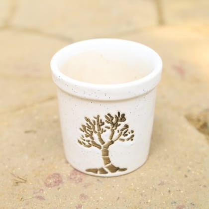 Buy 4 Inch Classy White Tree Designer Cylindrical Ceramic Pot (any design) Online | Urvann.com