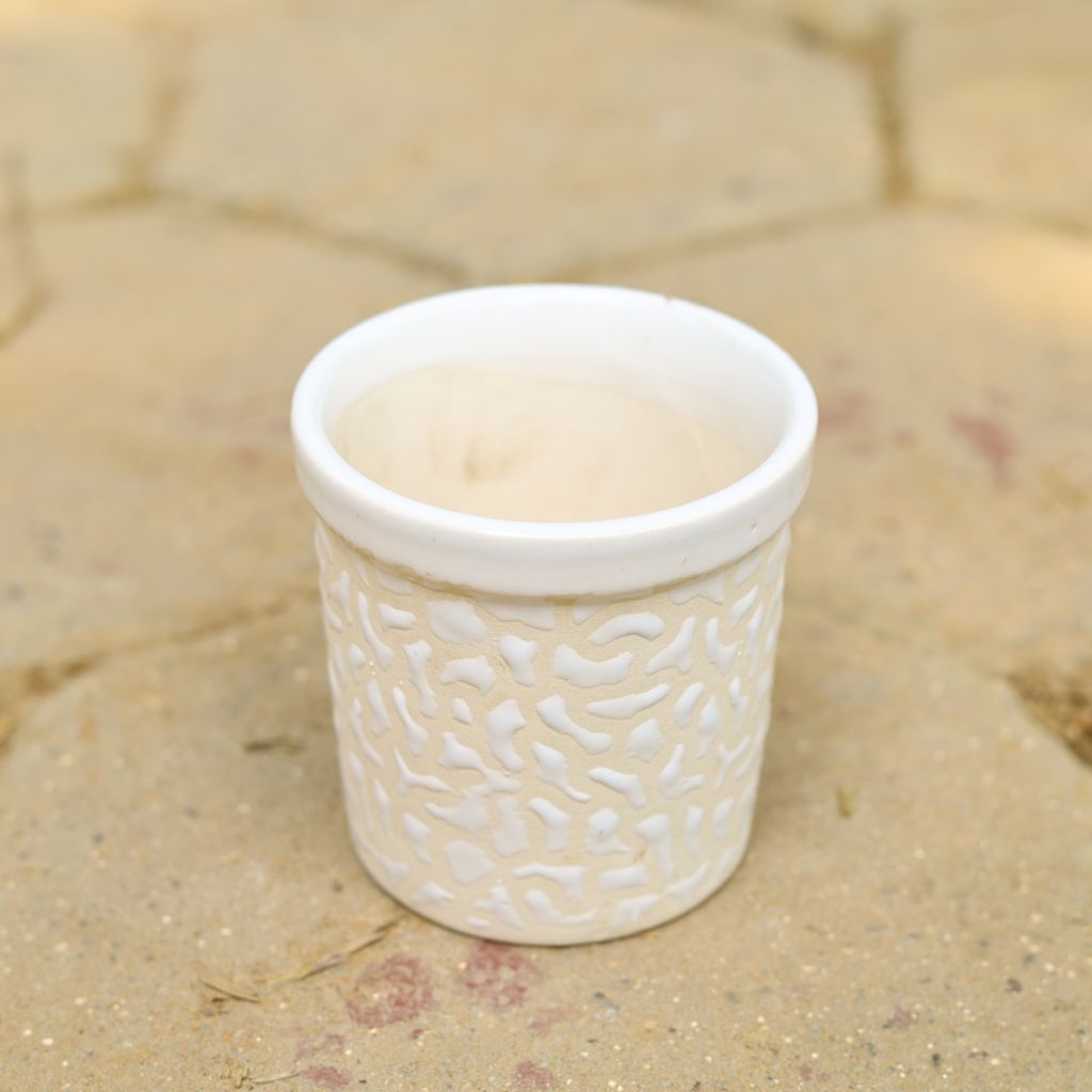 4 Inch Classy White Designer Cylindrical Ceramic Pot (any design)