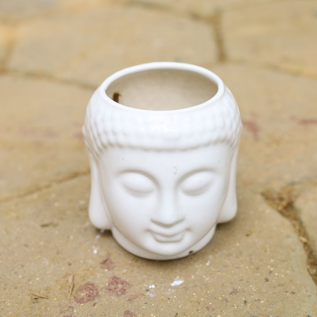 4 Inch Classy White Buddha Ceramic Pot