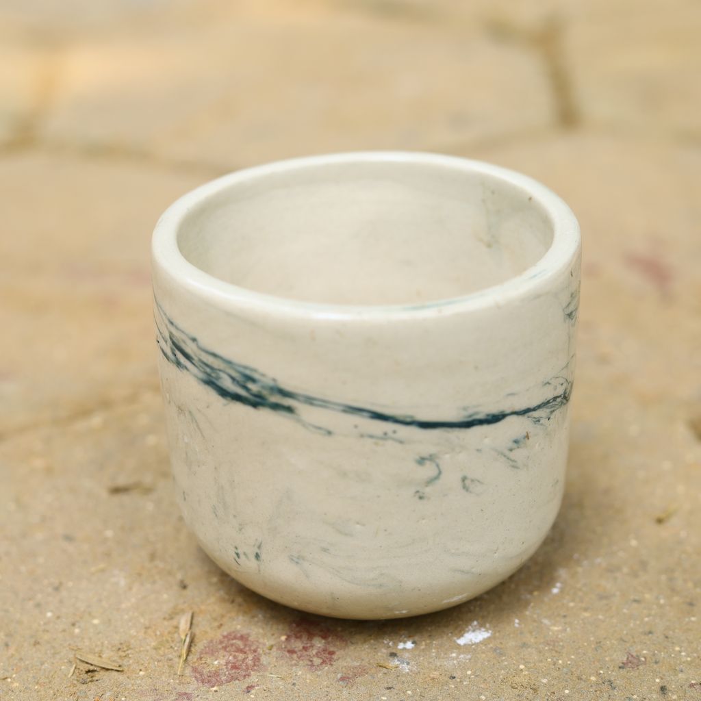 4 Inch Classy White Marble Designer Cylindrical Ceramic Pot