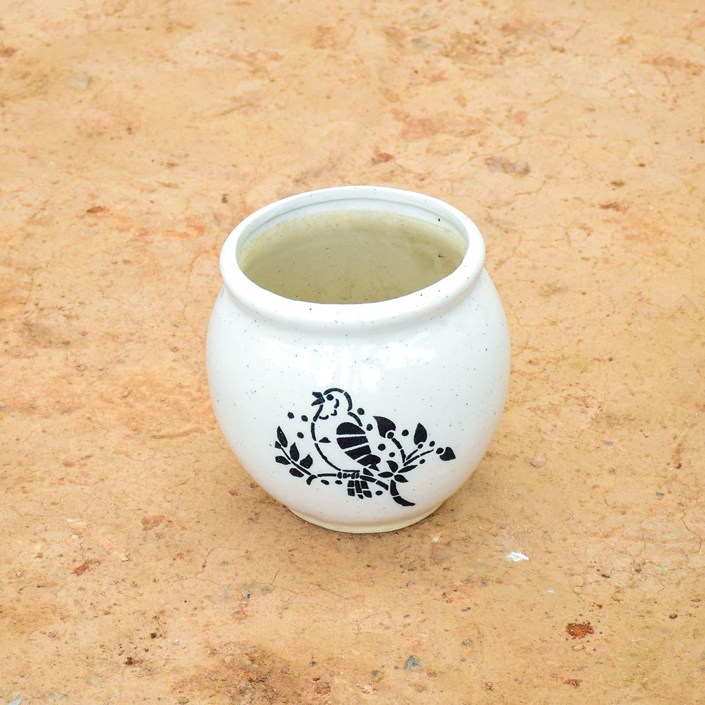 9 Inch White Matki Designer Ceramic Pot (any  design)