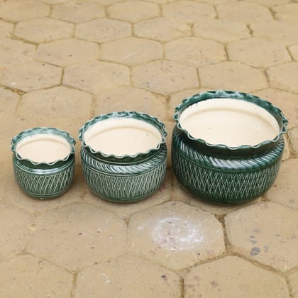 Buy Set of 3 - (6,8 & 12 Inch) Green Handi Designer Ceramic Pot Online | Urvann.com