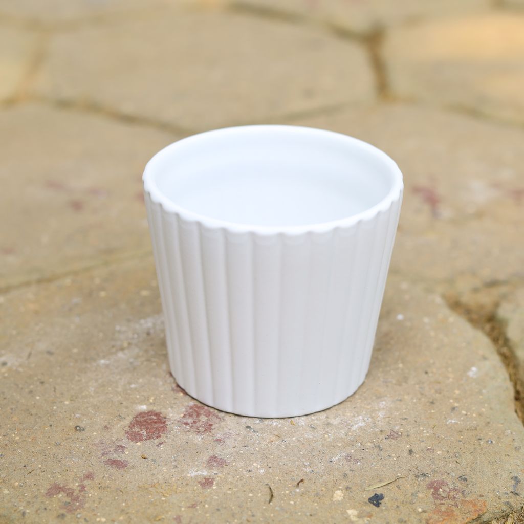 4 Inch White Designer Glass Shape Ceramic Pot