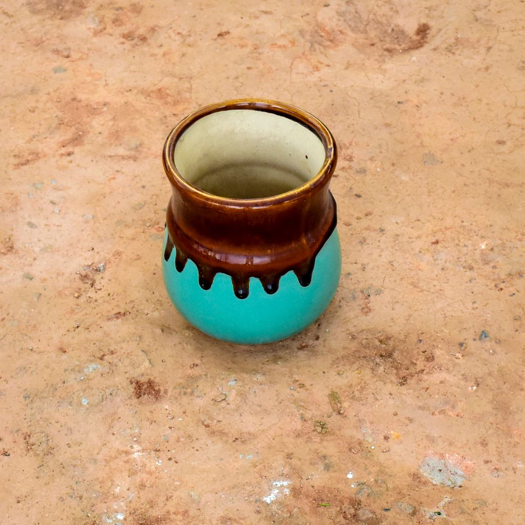 9 Inch Blue Brown Matki Shape Ceramic Pot (any colour)