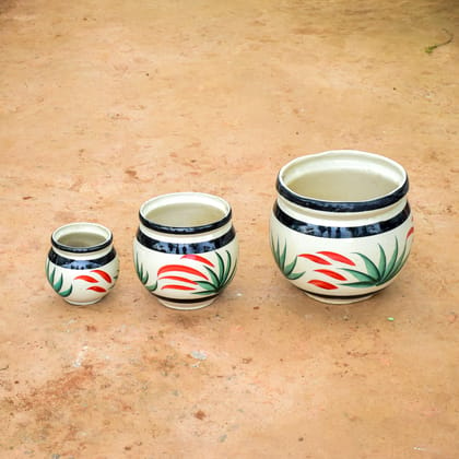 Buy Set of 3 - (6, 9 & 12 Inch) White Matki Designer Ceramic Pot (any colour) (any design) Online | Urvann.com