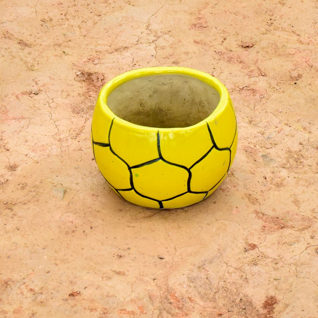 5 Inch Yellow Football Shape Designer Ceramic Pot (any colour)