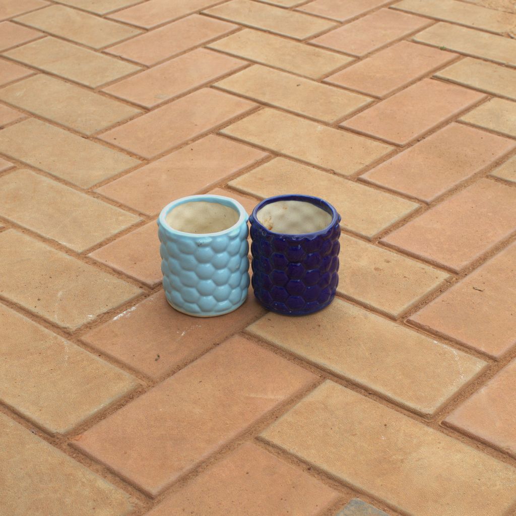 Set Of 2 - 3 Inch Honeycomb Designer Ceramic Pot (Any Colour)