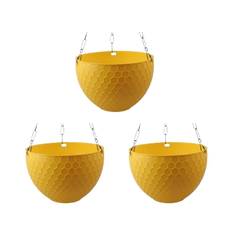 Set of 03 - 6 X 4 Inch Yellow Premium Cerana Plastic Hanging Basket