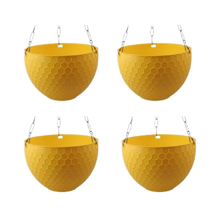 Set of 04 - 6 X 4 Inch Yellow Premium Cerana Plastic Hanging Basket