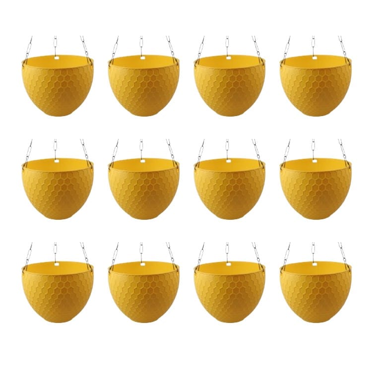 Set of 12 - 6 X 4 Inch Yellow Premium Cerana Plastic Hanging Basket