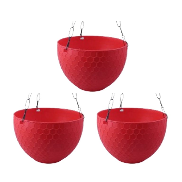 Set of 03 - 6 X 4 Inch Red Premium Cerana Plastic Hanging Basket