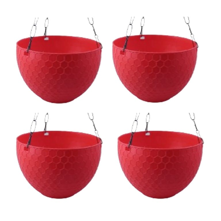 Set of 04 - 6 X 4 Inch Red Premium Cerana Plastic Hanging Basket