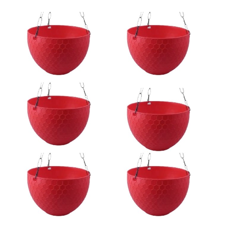 Set of 06 - 6 X 4 Inch Red Premium Cerana Plastic Hanging Basket