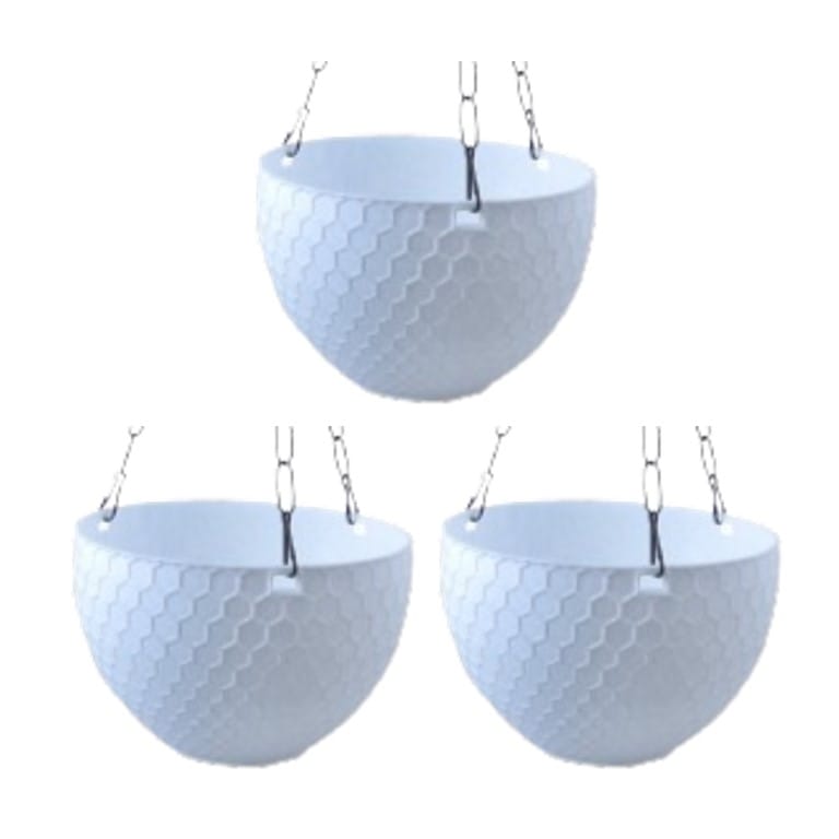 Set of 03 - 6 X 4 Inch White Premium Cerana Plastic Hanging Basket