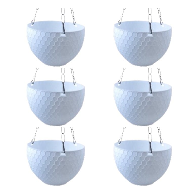 Set of 06 - 6 X 4 Inch White Premium Cerana Plastic Hanging Basket