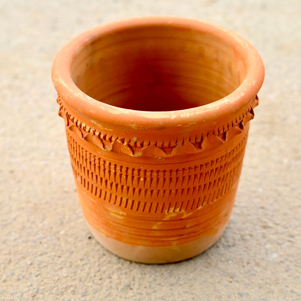 8 Inch Cylindrical Designer Clay Pot (Any Design)