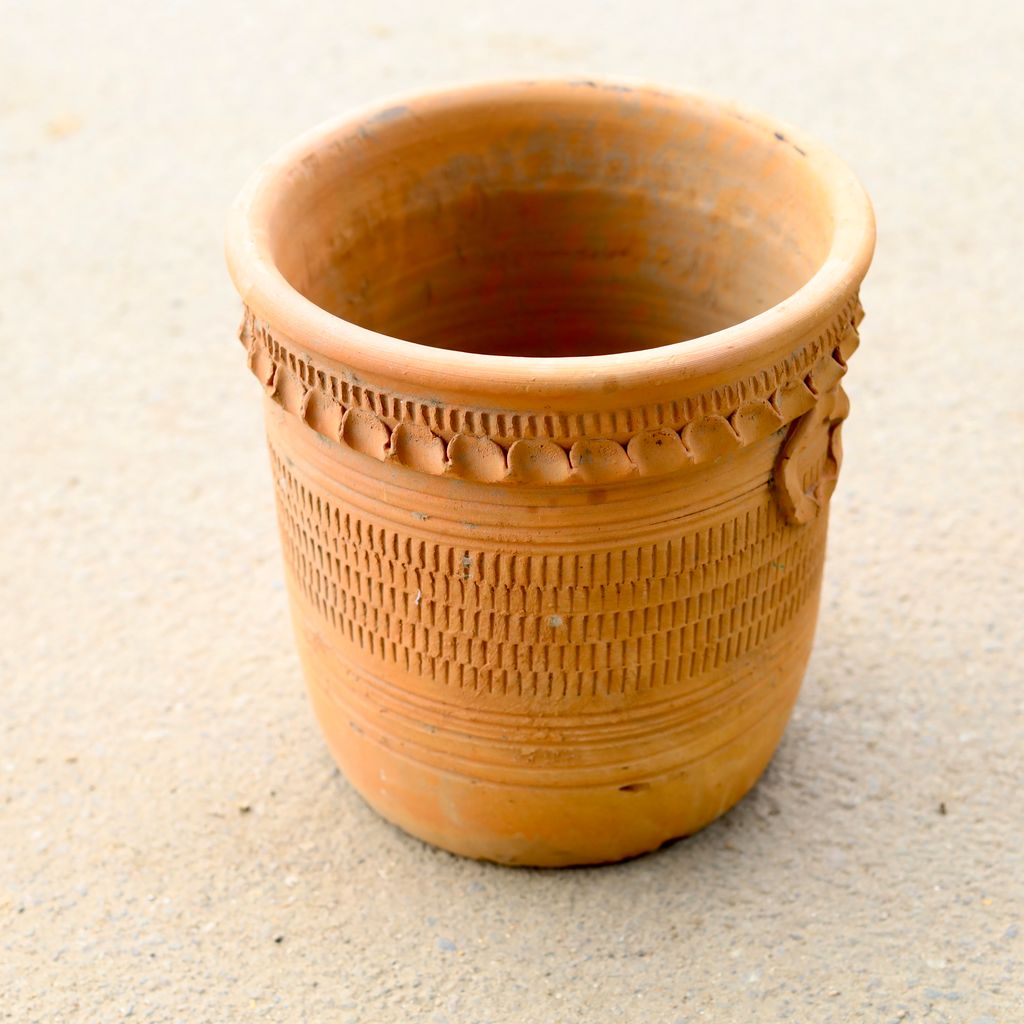 10 Inch Designer Cylindrical Clay Pot (Any Design)