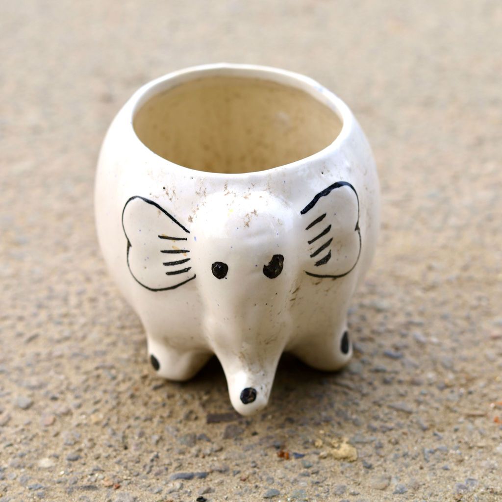 8 Inch White Cute Elephant Designer Ceramic Pot (Any Colour)