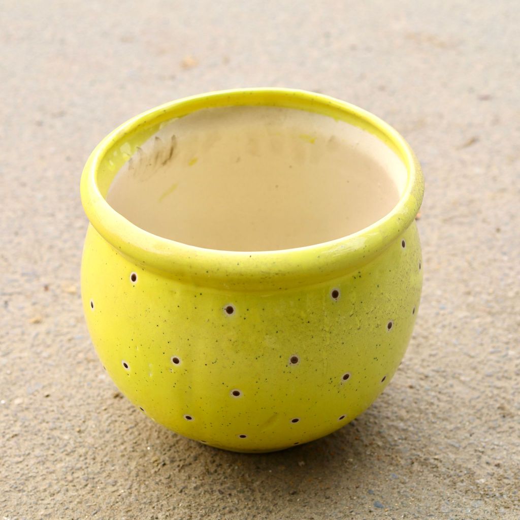 12 Inch Classy Yellow Matki Designer Ceramic Pot (Any Design),Pots:Ceramic Planters:Royal Ceramic Pots