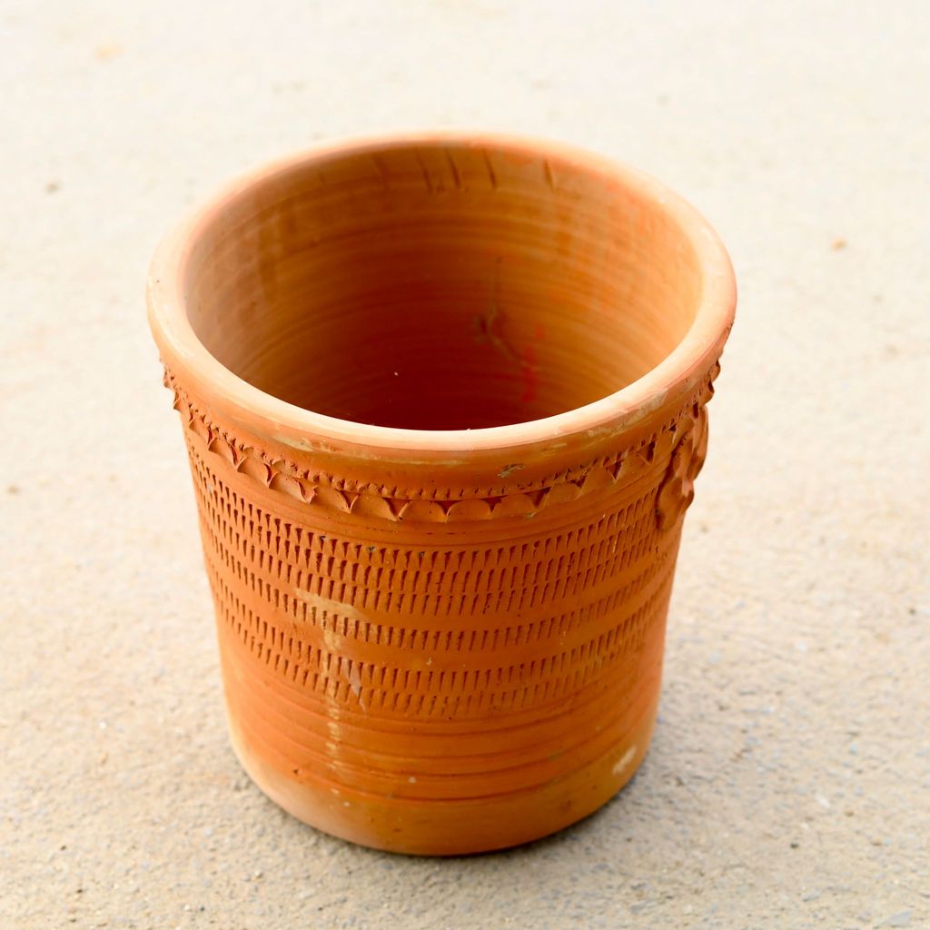 12 Inch Designer Cylindrical Clay Pot (Any Design)