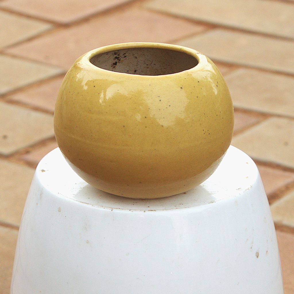 4 Inch Classy Beige Apple Ceramic Pot,Pots:Ceramic Planters:Royal Ceramic Pots