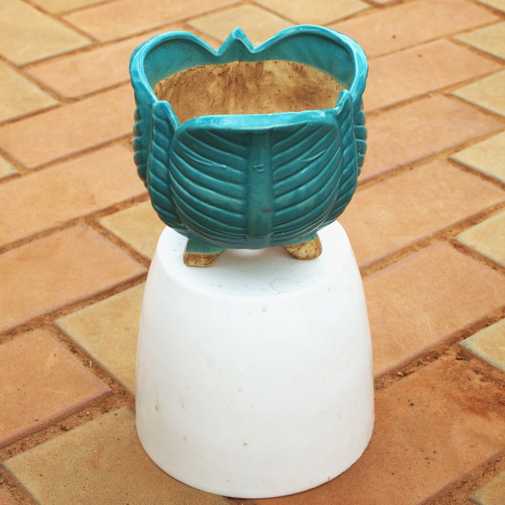 8 Inch Turquoise Textured Leaf Designer Ceramic Pot