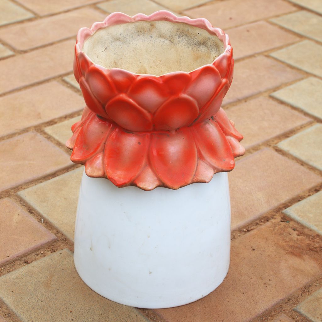 10 Inch Red Lotus Designer Ceramic Pot