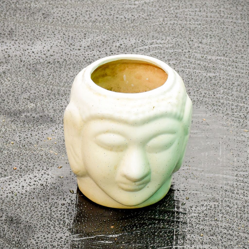 3 Inch Classy White Buddha Ceramic Pot