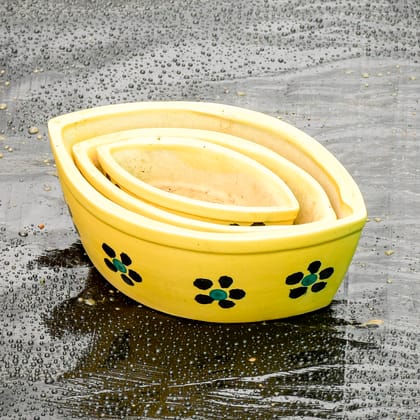 Buy Set of 3 - 3,5 & 7 Inch Yellow Boat Designer Ceramic Pot  Online | Urvann.com